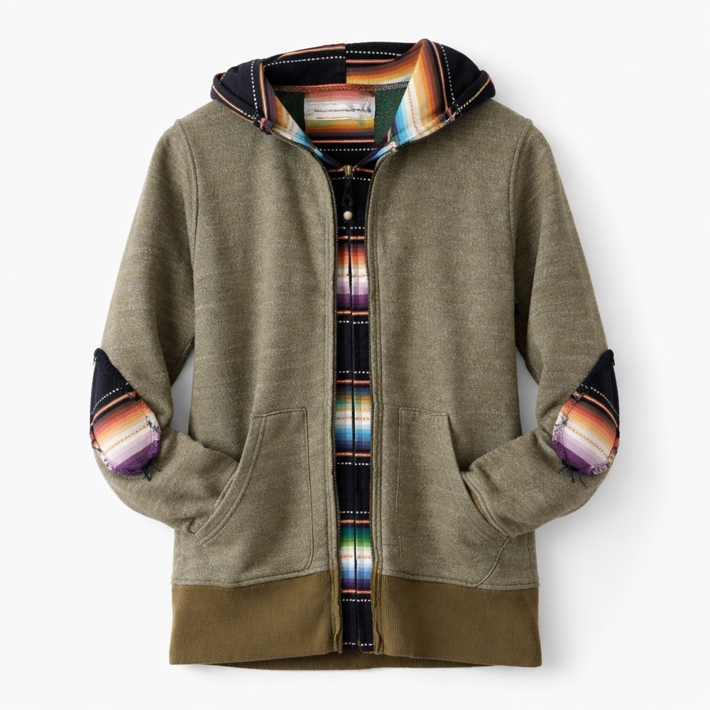 Anthropologie Serape Lined Hooded Zip Sweatshirt Western Aztec Boho Jacket Med